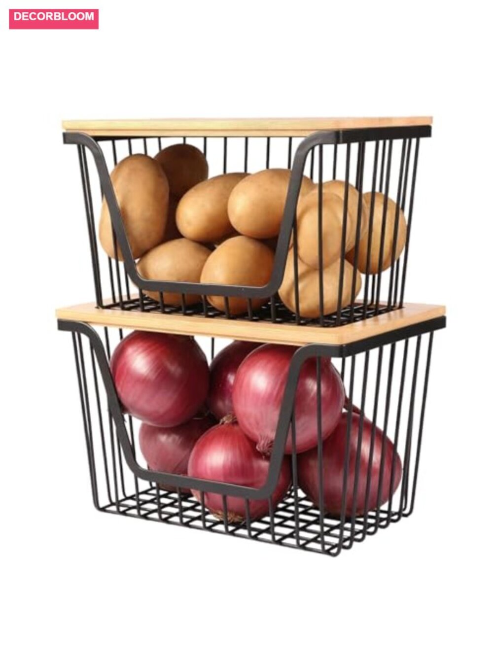 2 Pack Stackable Pantry Organizers Stainless Steel Vegetable Bins with Lids